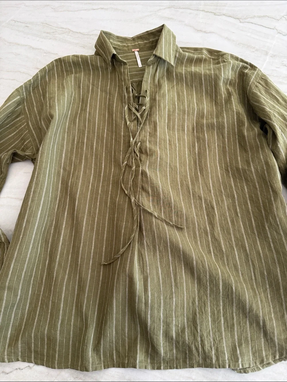Free People Olive Stripe Lace-Up Women's Blouse size s